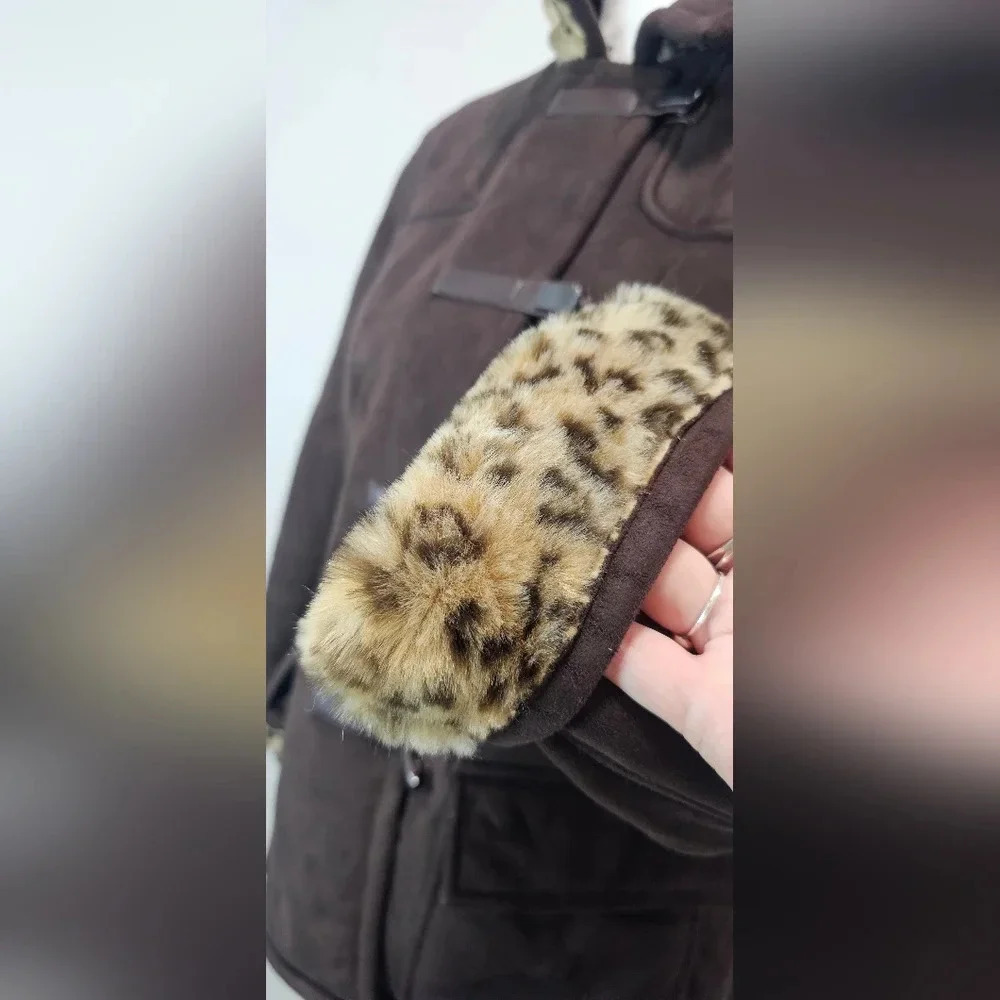 Utex Design Faux Micro Suede/Fur Leopard Print Jacket Size Medium-EUC - Picture 10 of 16